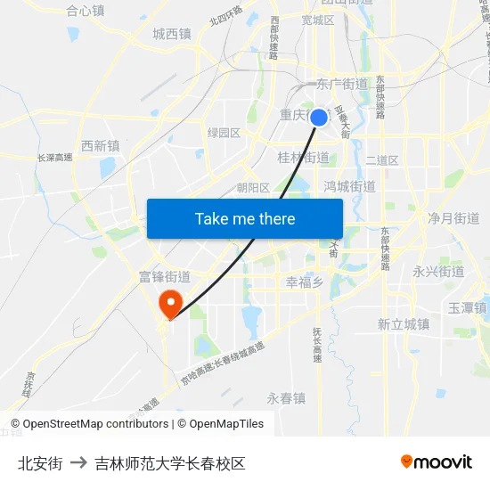 北安街 to 吉林师范大学长春校区 map