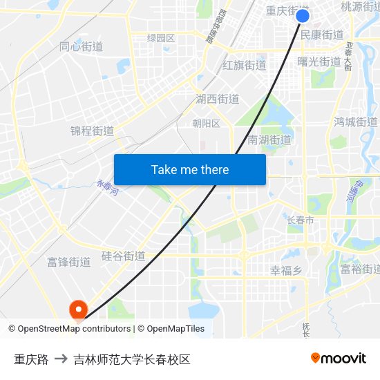 重庆路 to 吉林师范大学长春校区 map