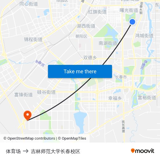 体育场 to 吉林师范大学长春校区 map