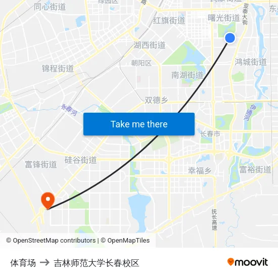 体育场 to 吉林师范大学长春校区 map
