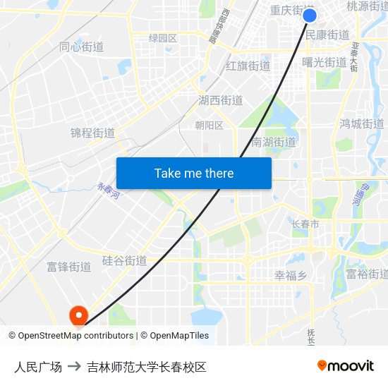 人民广场 to 吉林师范大学长春校区 map