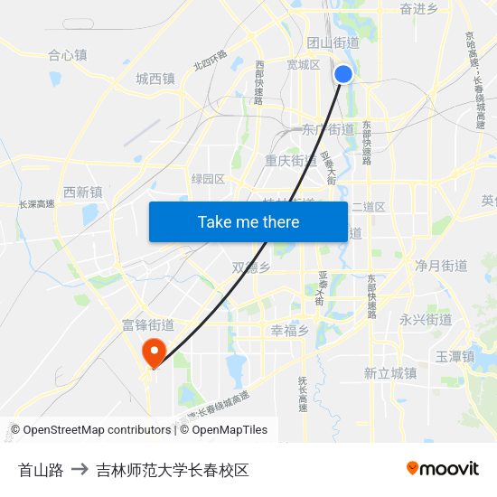 首山路 to 吉林师范大学长春校区 map