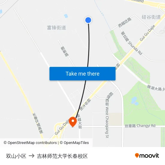 双山小区 to 吉林师范大学长春校区 map
