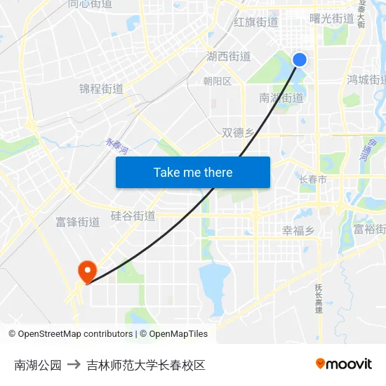 南湖公园 to 吉林师范大学长春校区 map