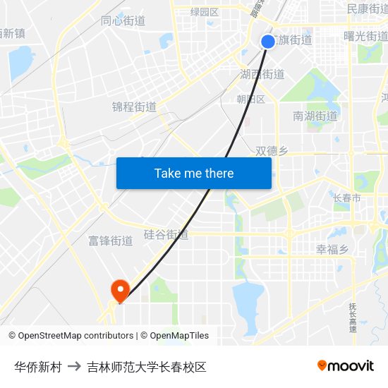 华侨新村 to 吉林师范大学长春校区 map
