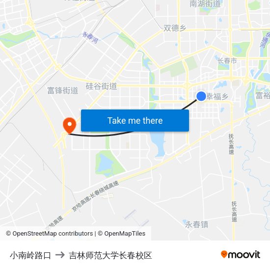 小南岭路口 to 吉林师范大学长春校区 map