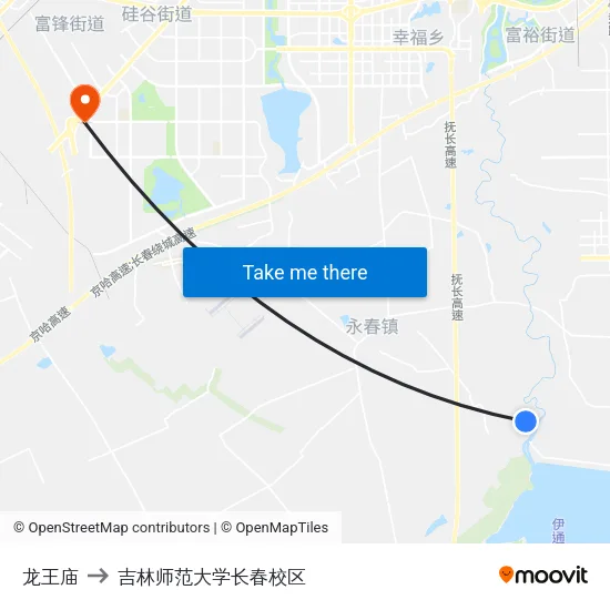 龙王庙 to 吉林师范大学长春校区 map