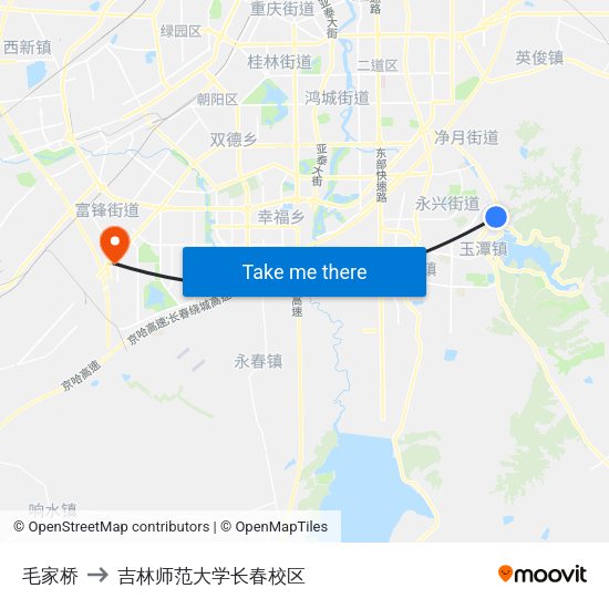 毛家桥 to 吉林师范大学长春校区 map
