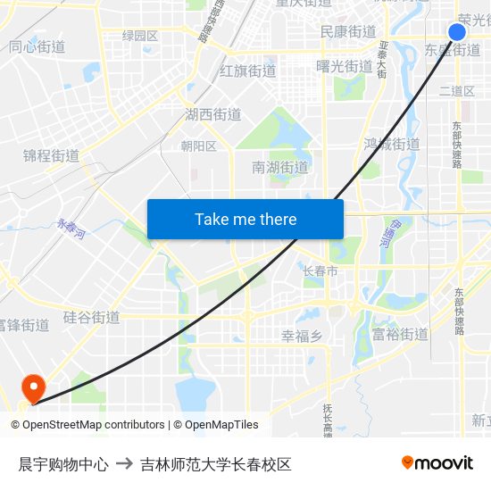 晨宇购物中心 to 吉林师范大学长春校区 map