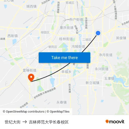 世纪大街 to 吉林师范大学长春校区 map