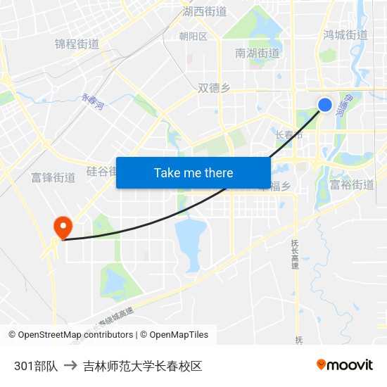 301部队 to 吉林师范大学长春校区 map