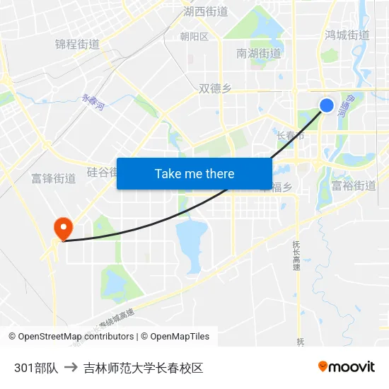 301部队 to 吉林师范大学长春校区 map