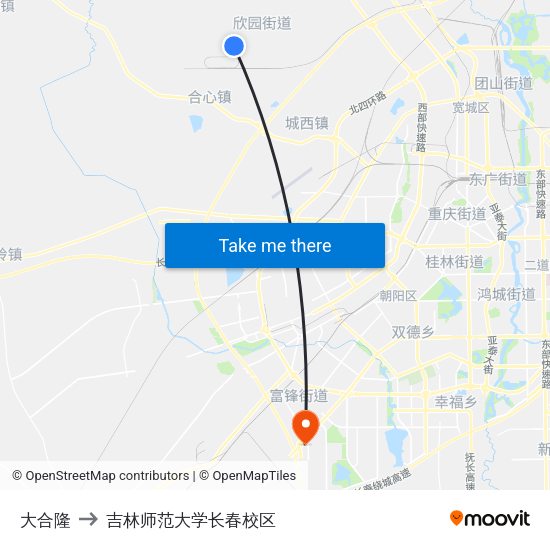 大合隆 to 吉林师范大学长春校区 map