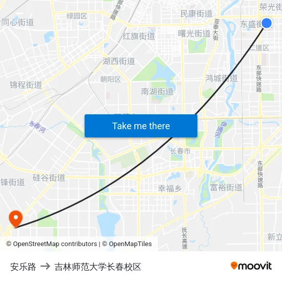安乐路 to 吉林师范大学长春校区 map
