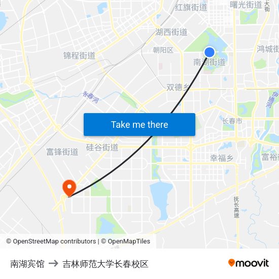 南湖宾馆 to 吉林师范大学长春校区 map
