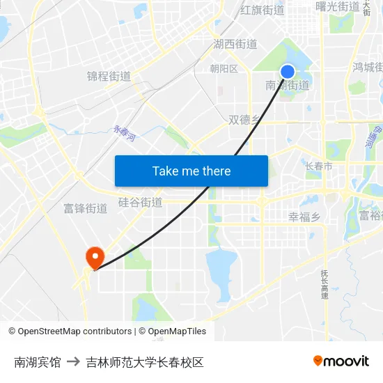 南湖宾馆 to 吉林师范大学长春校区 map