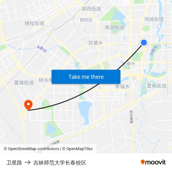 卫星路 to 吉林师范大学长春校区 map