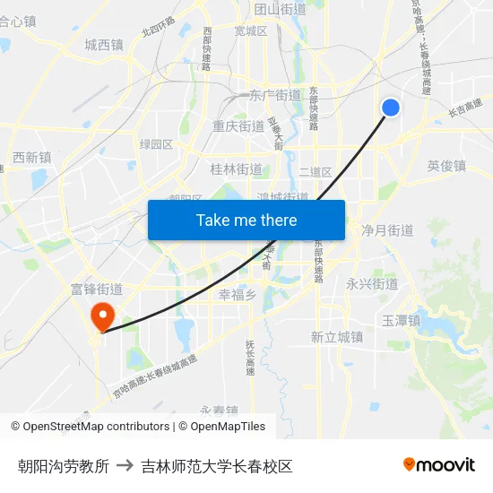 朝阳沟劳教所 to 吉林师范大学长春校区 map