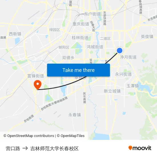营口路 to 吉林师范大学长春校区 map