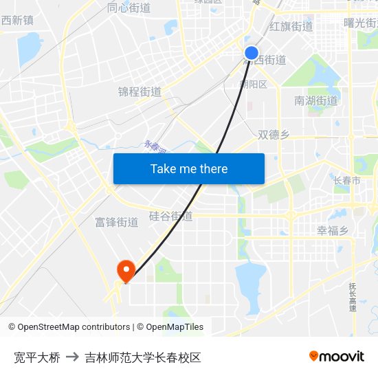 宽平大桥 to 吉林师范大学长春校区 map