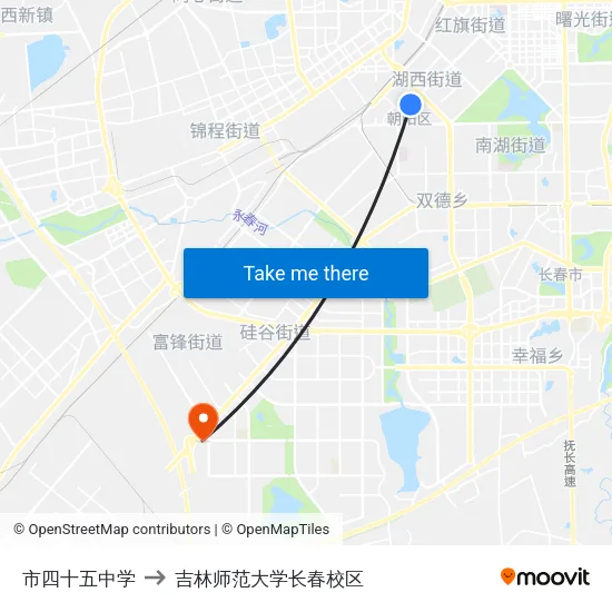 市四十五中学 to 吉林师范大学长春校区 map