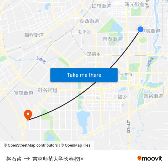 磐石路 to 吉林师范大学长春校区 map