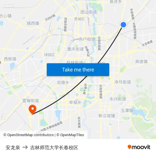 安龙泉 to 吉林师范大学长春校区 map
