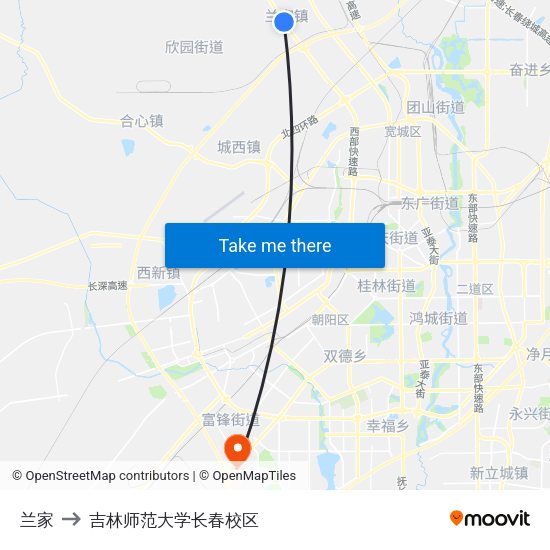 兰家 to 吉林师范大学长春校区 map