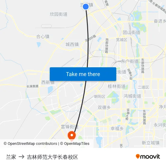兰家 to 吉林师范大学长春校区 map
