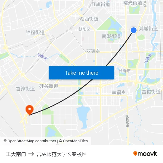 工大南门 to 吉林师范大学长春校区 map