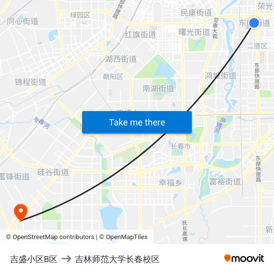 吉盛小区B区 to 吉林师范大学长春校区 map