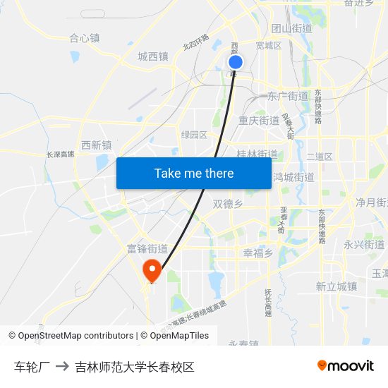 车轮厂 to 吉林师范大学长春校区 map