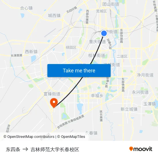 东四条 to 吉林师范大学长春校区 map