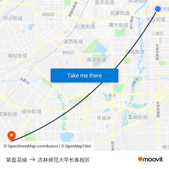 紫盈花城 to 吉林师范大学长春校区 map