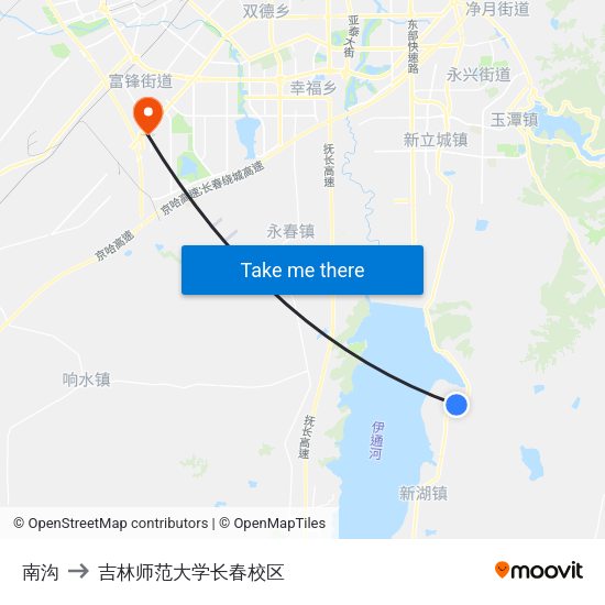 南沟 to 吉林师范大学长春校区 map
