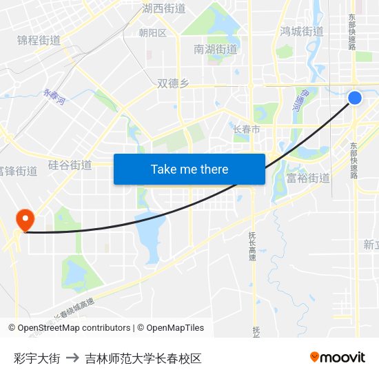 彩宇大街 to 吉林师范大学长春校区 map