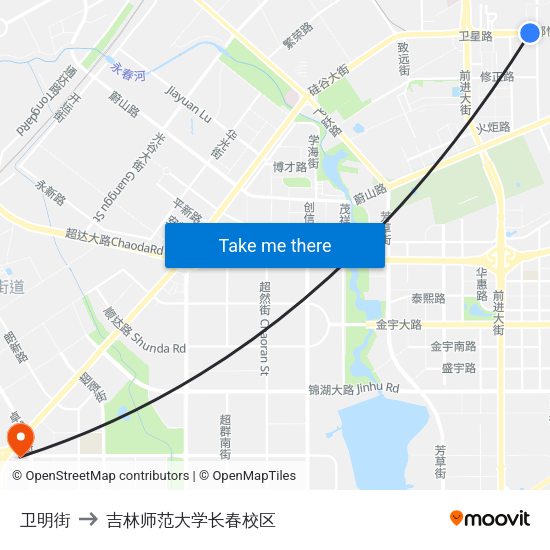 卫明街 to 吉林师范大学长春校区 map