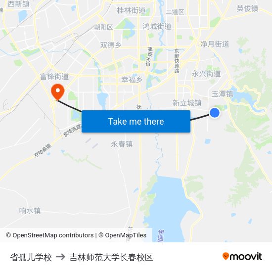 省孤儿学校 to 吉林师范大学长春校区 map