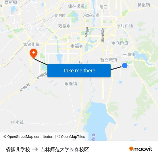 省孤儿学校 to 吉林师范大学长春校区 map
