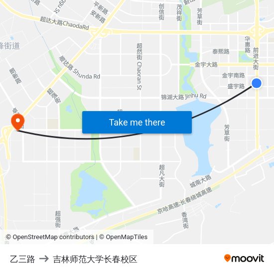 乙三路 to 吉林师范大学长春校区 map