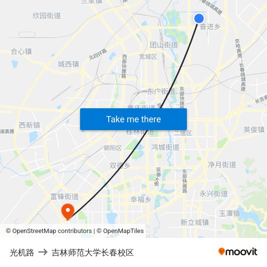 光机路 to 吉林师范大学长春校区 map