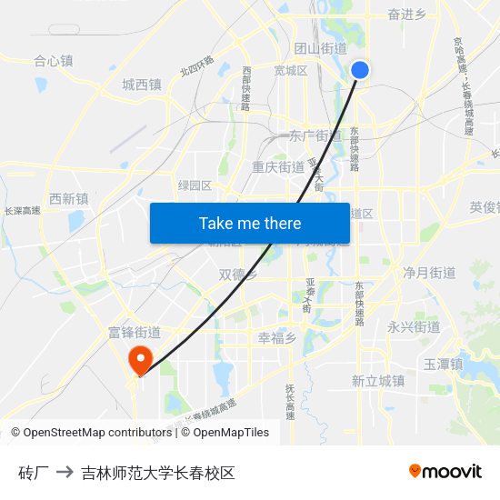 砖厂 to 吉林师范大学长春校区 map