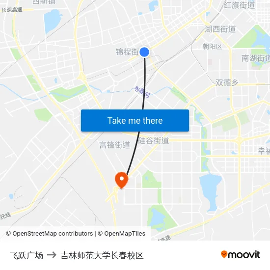 飞跃广场 to 吉林师范大学长春校区 map