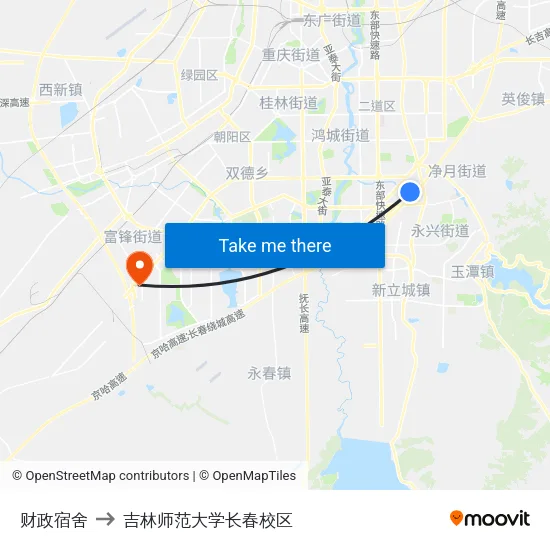 财政宿舍 to 吉林师范大学长春校区 map