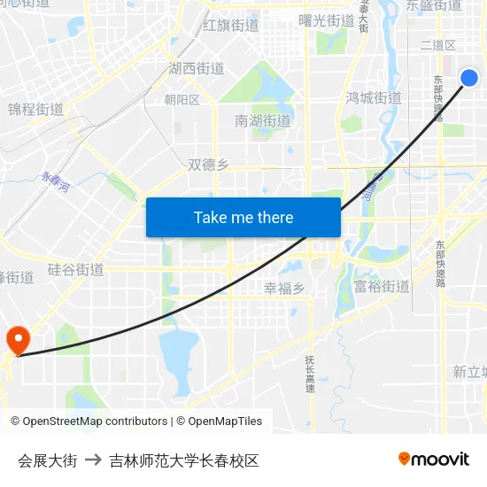 会展大街 to 吉林师范大学长春校区 map