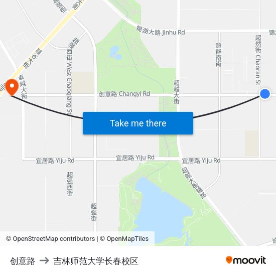 创意路 to 吉林师范大学长春校区 map