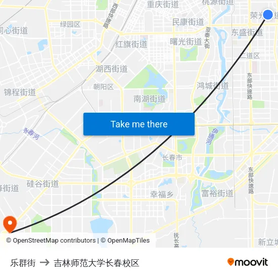 乐群街 to 吉林师范大学长春校区 map