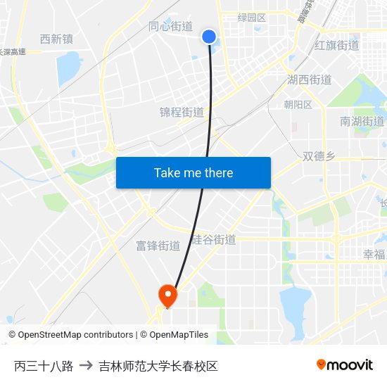 丙三十八路 to 吉林师范大学长春校区 map