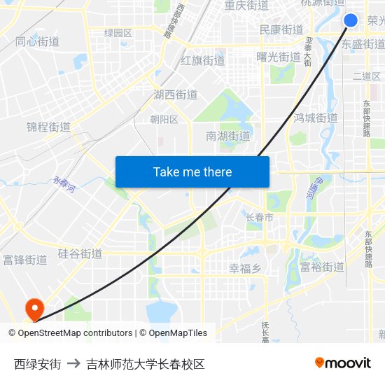 西绿安街 to 吉林师范大学长春校区 map