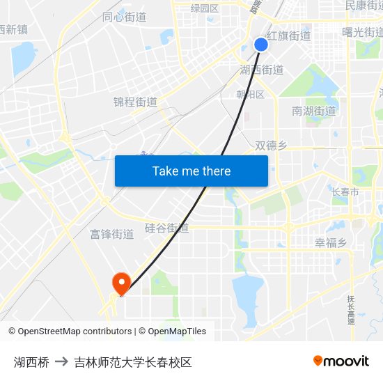 湖西桥 to 吉林师范大学长春校区 map